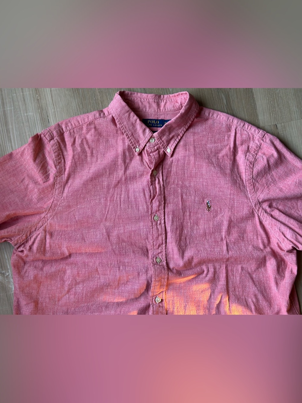 Polo Ralph Lauren Shirt Mens XXL Red Pink Chambray Cotton Button Down Pony